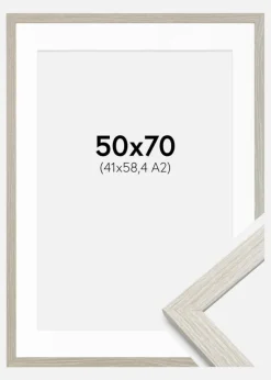 Ramme Stilren lysegrå Eg 50x70 cm - Passepartout Hvid 42x59,4 cm