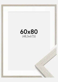 Ramme Stilren lysegrå Eg 60x80 cm - Passepartout Hvid 49,3x68,5 cm
