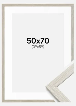 Ramme Stilren lysegrå Eg 50x70 cm - Passepartout Hvid 40x60 cm
