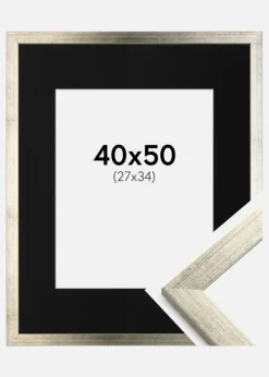 Ramme Stilren Sølv 40x50 cm - Passepartout Sort 28x35 cm
