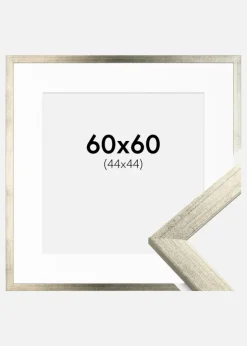 Ramme Stilren Sølv 60x60 cm - Passepartout Hvid 45x45 cm