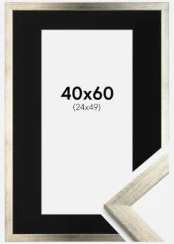 Ramme Stilren Sølv 40x60 cm - Passepartout Sort 25x50 cm