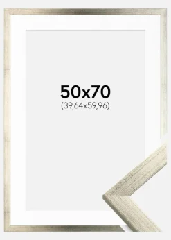 Ramme Stilren Sølv 50x70 cm - Passepartout Hvid 16x24 inches