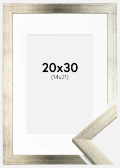 Ramme Stilren Sølv 20x30 cm - Passepartout Hvid 15x22 cm