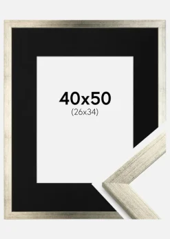 Ramme Stilren Sølv 40x50 cm - Passepartout Sort 27x35 cm
