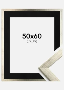 Ramme Stilren Sølv 50x60 cm - Passepartout Sort 40x50 cm