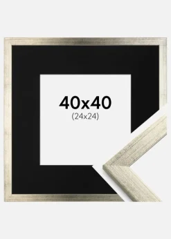 Ramme Stilren Sølv 40x40 cm - Passepartout Sort 25x25 cm