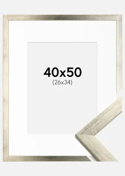 Ramme Stilren Sølv 40x50 cm - Passepartout Hvid 27x35 cm