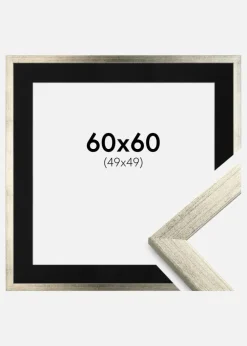 Ramme Stilren Sølv 60x60 cm - Passepartout Sort 50x50 cm