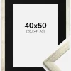 Ramme Stilren Sølv 40x50 cm - Passepartout Sort 29,7x42 cm (A3)