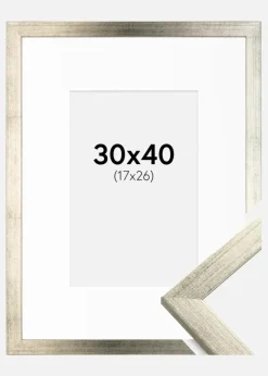 Ramme Stilren Sølv 30x40 cm - Passepartout Hvid 18x27 cm