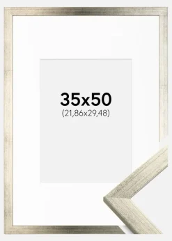 Ramme Stilren Sølv 35x50 cm - Passepartout Hvid 9x12 inches