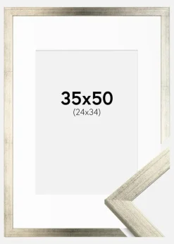 Ramme Stilren Sølv 35x50 cm - Passepartout Hvid 25x35 cm
