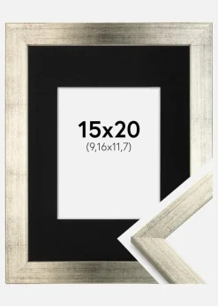 Ramme Stilren Sølv 15x20 cm - Passepartout Sort 4x5 inches
