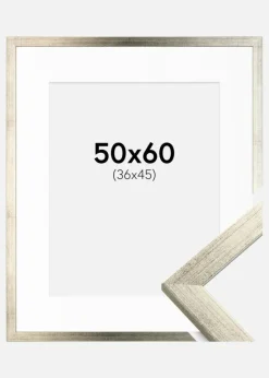 Ramme Stilren Sølv 50x60 cm - Passepartout Hvid 37x46 cm