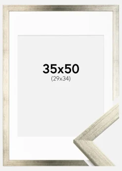 Ramme Stilren Sølv 35x50 cm - Passepartout Hvid 30x35 cm
