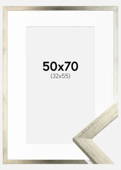 Ramme Stilren Sølv 50x70 cm - Passepartout Hvid 33x56 cm