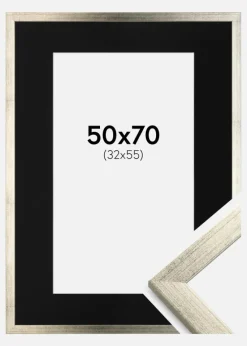 Ramme Stilren Sølv 50x70 cm - Passepartout Sort 33x56 cm