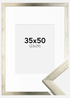 Ramme Stilren Sølv 35x50 cm - Passepartout Hvid 24x30 cm