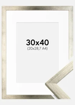 Ramme Stilren Sølv 30x40 cm - Passepartout Hvid 21x29,7 cm (A4)