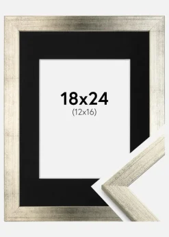 Ramme Stilren Sølv 18x24 cm - Passepartout Sort 13x17 cm