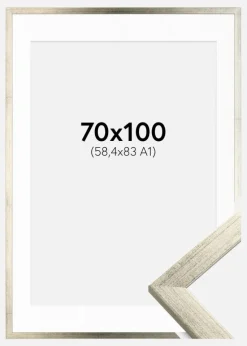 Ramme Stilren Sølv 70x100 cm - Passepartout Hvid 59,4x84 cm (A1)
