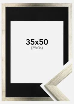 Ramme Stilren Sølv 35x50 cm - Passepartout Sort 30x35 cm