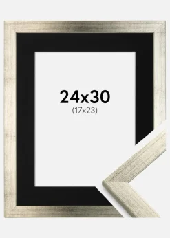 Ramme Stilren Sølv 24x30 cm - Passepartout Sort 18x24 cm