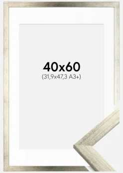 Ramme Stilren Sølv 40x60 cm - Passepartout Hvid 32,9x48,3 cm (A3+)