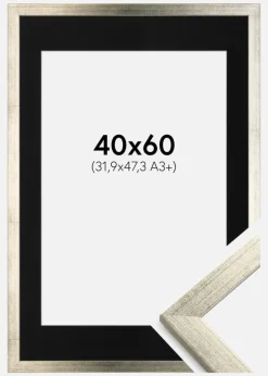 Ramme Stilren Sølv 40x60 cm - Passepartout Sort 32,9x48,3 cm (A3+)