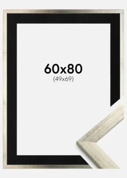 Ramme Stilren Sølv 60x80 cm - Passepartout Sort 50x70 cm