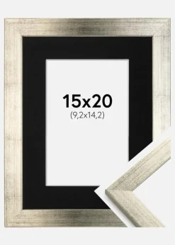 Ramme Stilren Sølv 15x20 cm - Passepartout Sort 4x6 inches