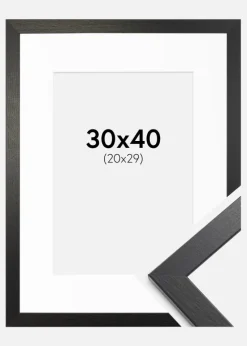 Ramme Stilren sort Eg 30x40 cm - Passepartout Hvid 21x30 cm