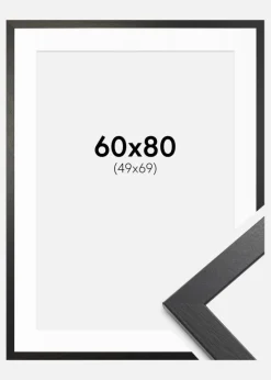 Ramme Stilren sort Eg 60x80 cm - Passepartout Hvid 50x70 cm