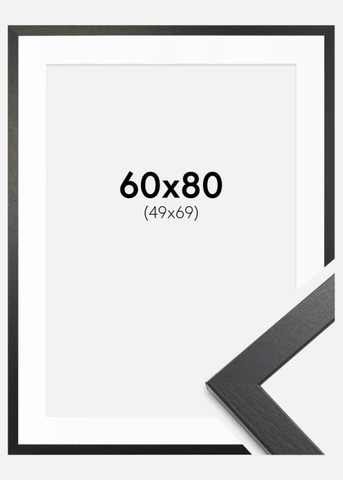 Ramme Stilren sort Eg 60x80 cm - Passepartout Hvid 50x70 cm