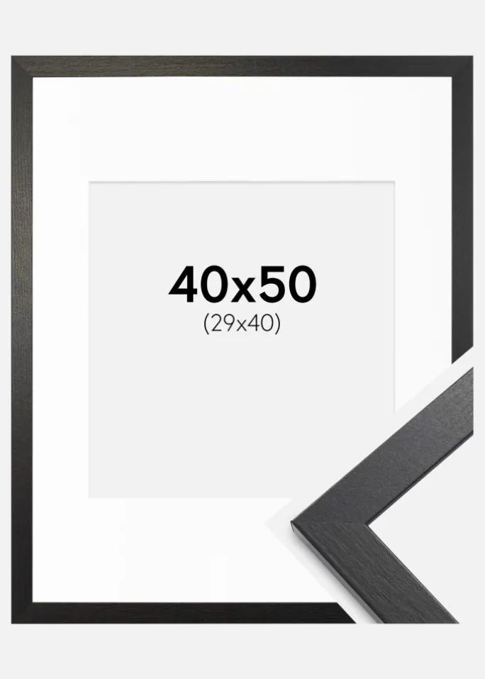 Ramme Stilren sort Eg 40x50 cm - Passepartout Hvid 30x41 cm