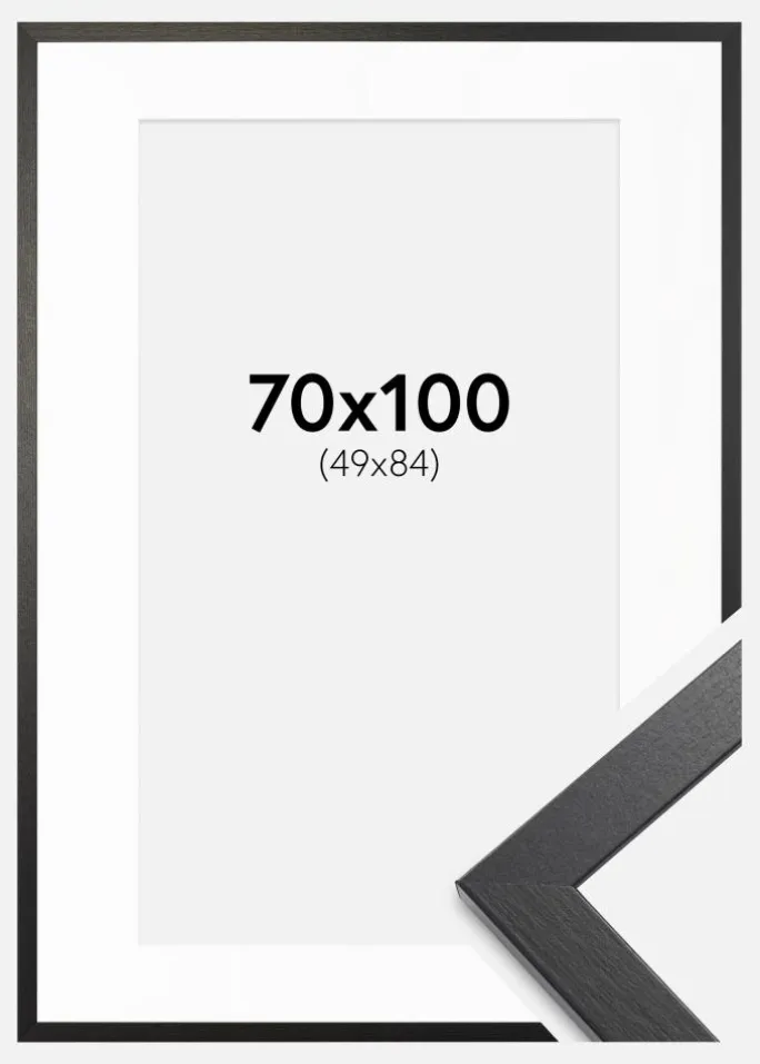 Ramme Stilren sort Eg 70x100 cm - Passepartout Hvid 50x85 cm