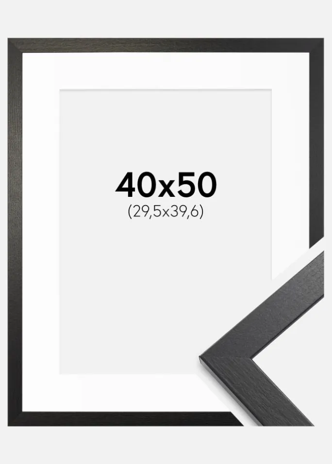 Ramme Stilren sort Eg 40x50 cm - Passepartout Hvid 12x16 inches