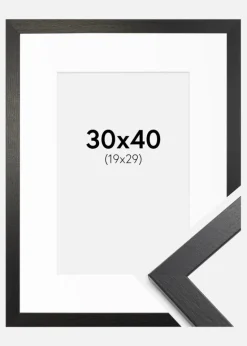 Ramme Stilren sort Eg 30x40 cm - Passepartout Hvid 20x30 cm