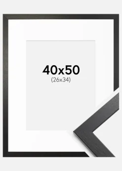 Ramme Stilren sort Eg 40x50 cm - Passepartout Hvid 27x35 cm