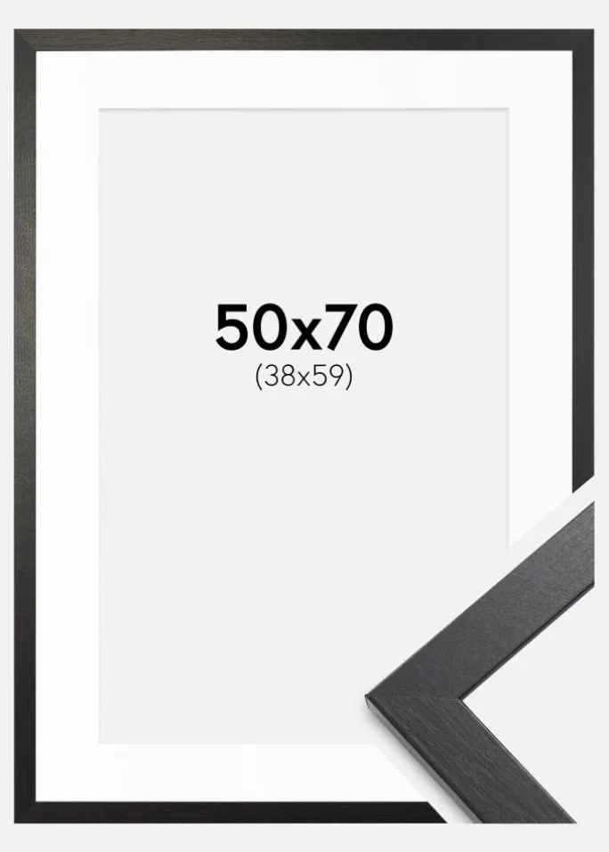 Ramme Stilren sort Eg 50x70 cm - Passepartout Hvid 39x60 cm