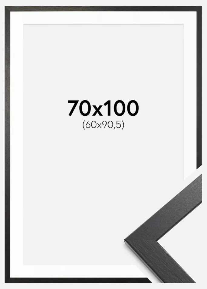 Ramme Stilren sort Eg 70x100 cm - Passepartout Hvid 61x91,5 cm