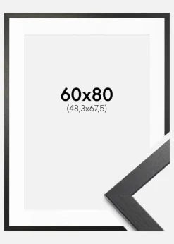 Ramme Stilren sort Eg 60x80 cm - Passepartout Hvid 49,3x68,5 cm