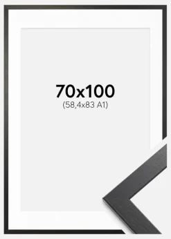 Ramme Stilren sort Eg 70x100 cm - Passepartout Hvid 59,4x84 cm