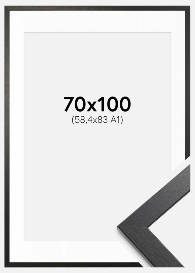 Ramme Stilren sort Eg 70x100 cm - Passepartout Hvid 59,4x84 cm