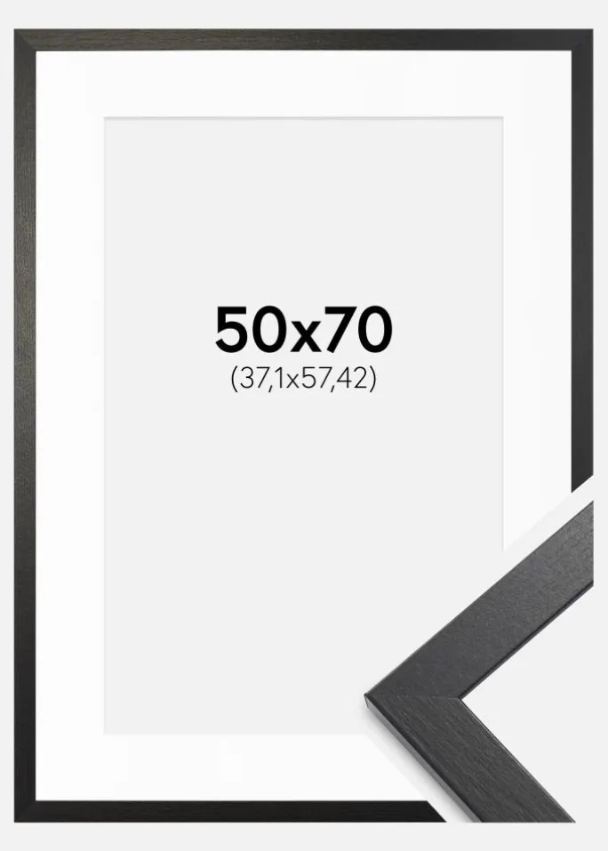 Ramme Stilren Sort Eg 50x70 cm - Passepartout Hvid 15x23 inches