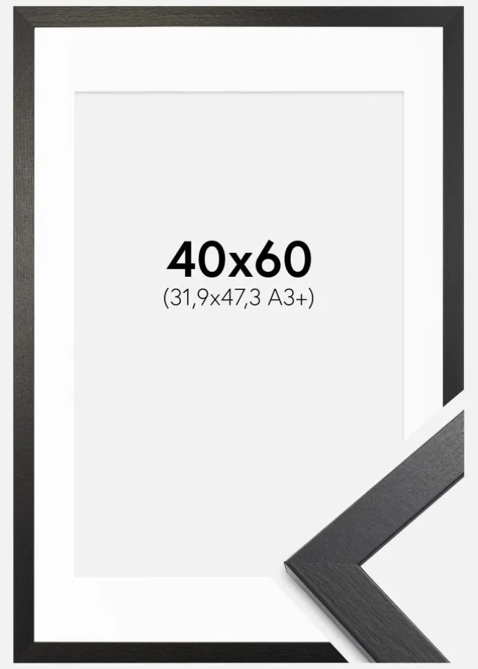 Ramme Stilren sort Eg 40x60 cm - Passepartout Hvid 32,9x48,3 cm