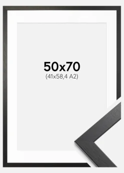 Ramme Stilren sort Eg 50x70 cm - Passepartout Hvid 42x59,4 cm