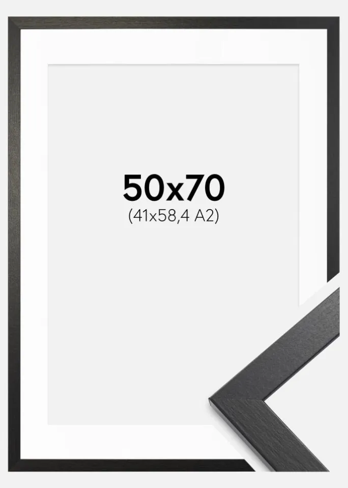 Ramme Stilren sort Eg 50x70 cm - Passepartout Hvid 42x59,4 cm
