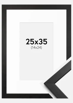 Ramme Stilren Sort 25x35 cm - Passepartout Hvid 15x25 cm